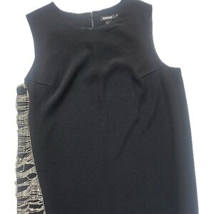 DKNY Dress Womens Medium Black Sleeveless Shift Beaded Fringe Party‎ Cocktail